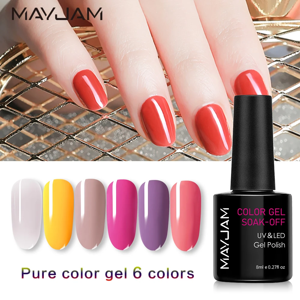 

MAYJAM 6Pcs Gel Nail Polish Set Semi-permanent Varnish Kit Hybrid Lacquer Varnishes Soak Off Nail Art for Nails