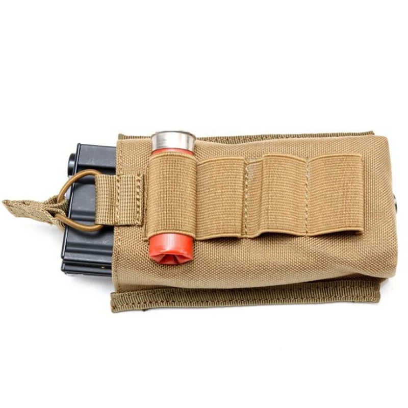 Magazine Holder Tactical Molle Compatible Single Stacker Open-Top Pistol Mag Pouch with 4 Rounds 12G Shotshell Holder for M4 M16