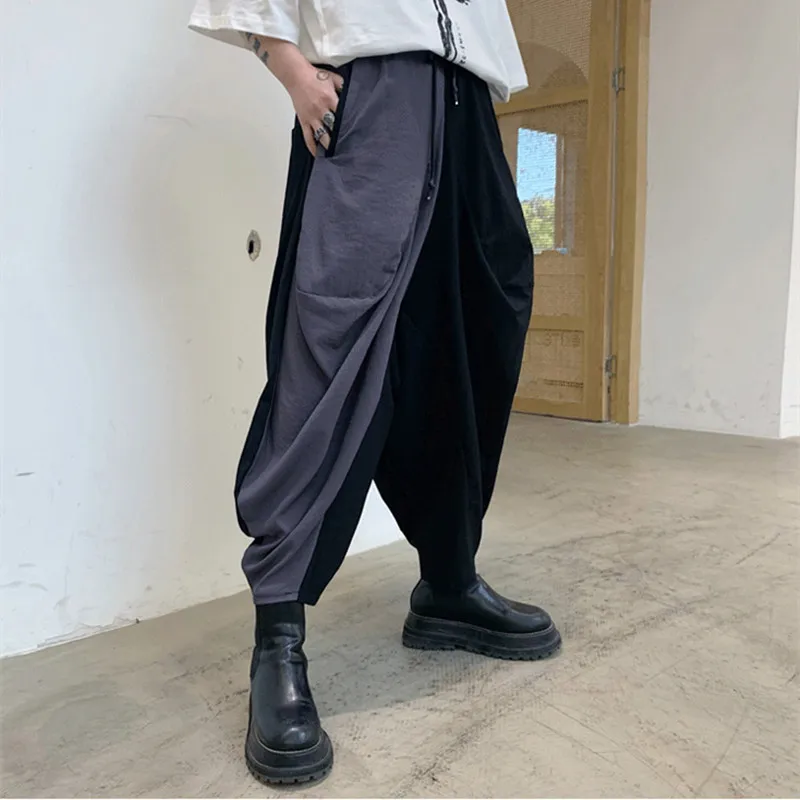 Summer wear dark black personality color contrast niche Harlan casual pants men's baggy knickerbockers hip hop men's Capris