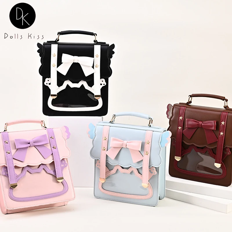 

Japanese Girls Jk Uniform Bag Female Kawaii Transparent Pocket Bow Knot Messenger Bag Women Shoulder Uniform Bag 3 Way Handbag