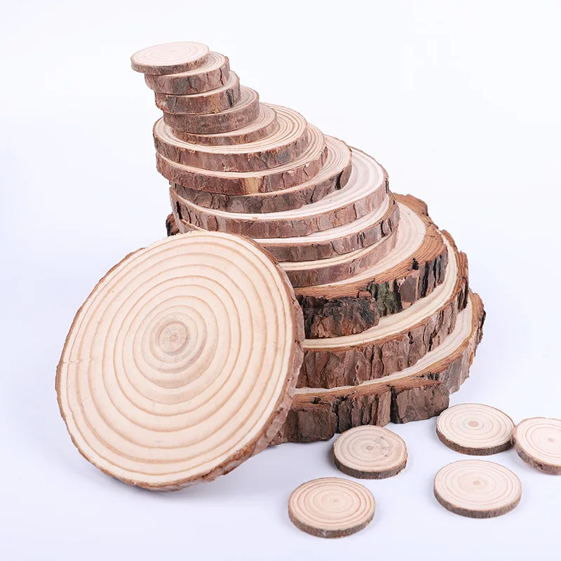 Wooden Decoration Natural Pine Round Unfinished Thick Wood Tree Bark Log Discs DIY Crafts Coaster Wedding Party Painting