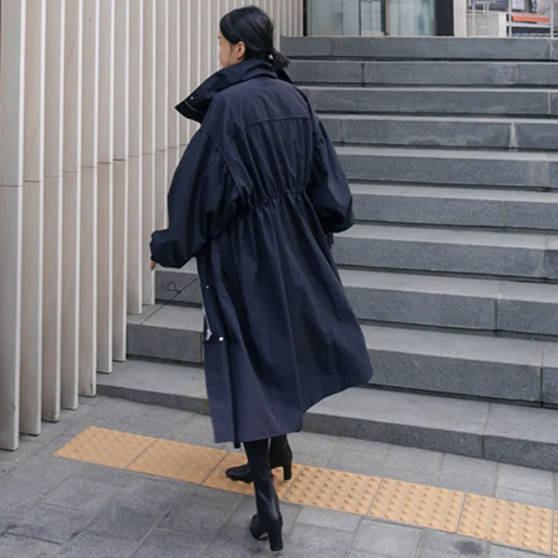 Lange Wind jacke mit Reiß verschluss für Frauen koreanische Mode knielangen militärischen Trenchcoat Frühling Herbst lose Stil Mäntel