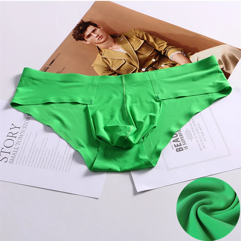 New Mens Elastic Seamless Briefs Shorts Underwear Ultra-Thin Breathable Briefs Cueca Ice Silk Seamless Low Waist Soft Underpants