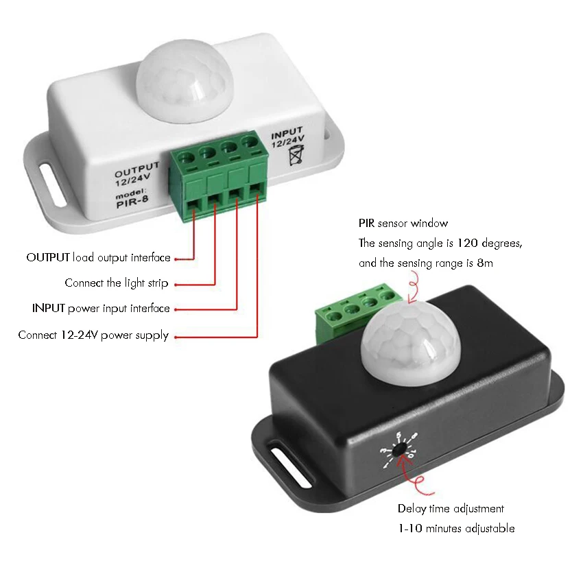 DC 12V 24V 6A Automatic Adjustable PIR Motion Sensor Switch IR Infrared Detector Light Switch Module For LED Strip Light Lamp