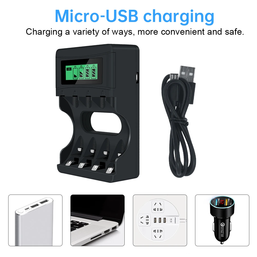 1.5v AA Battery Charger with LCD Display Smart Charger for 1.5v Lithium Li-ion Rechargeable Battery AAA