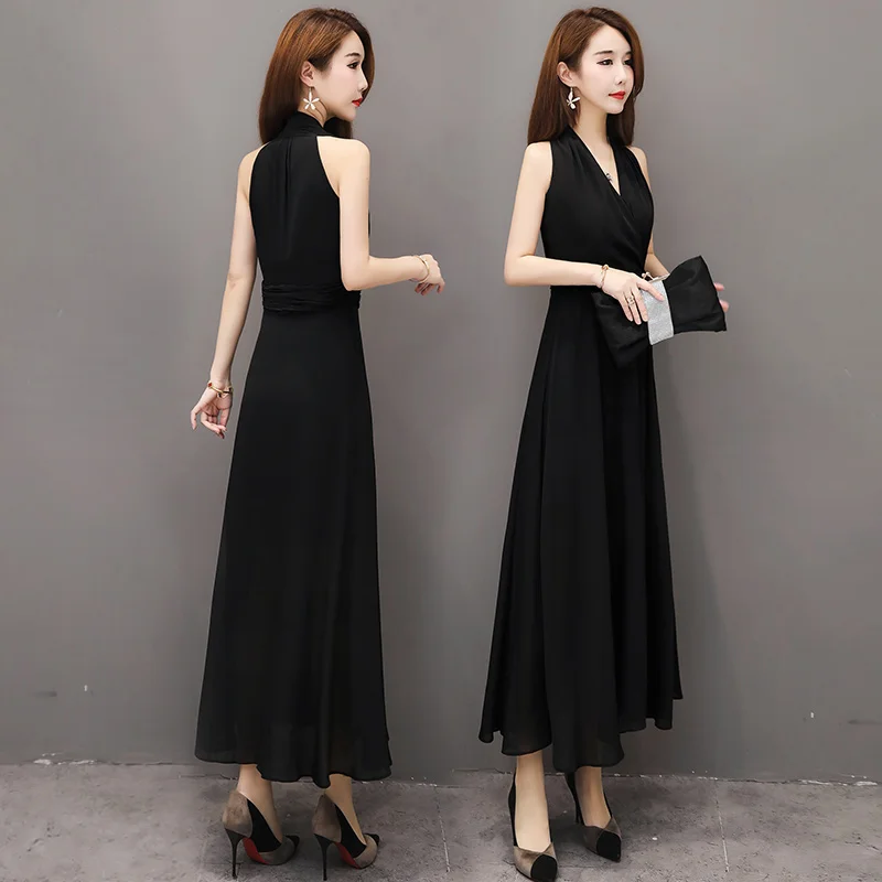 Black Chiffon Summer Dress 2020 Long Maxi Dresses for Women Elegant Sexy Party Dress Vintage Vestidos De Fiesta 8A576 KJ4830