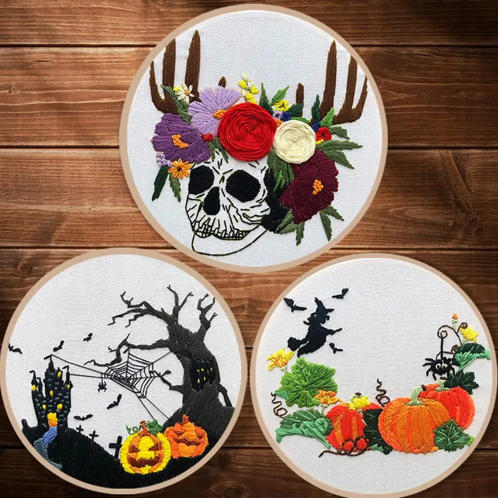 

1Set Embroidery Kit Needlework Cross Stitch 3D Handwork Skeleton Skull Thread Tools DIY Beginner Crafts Basic Material Package