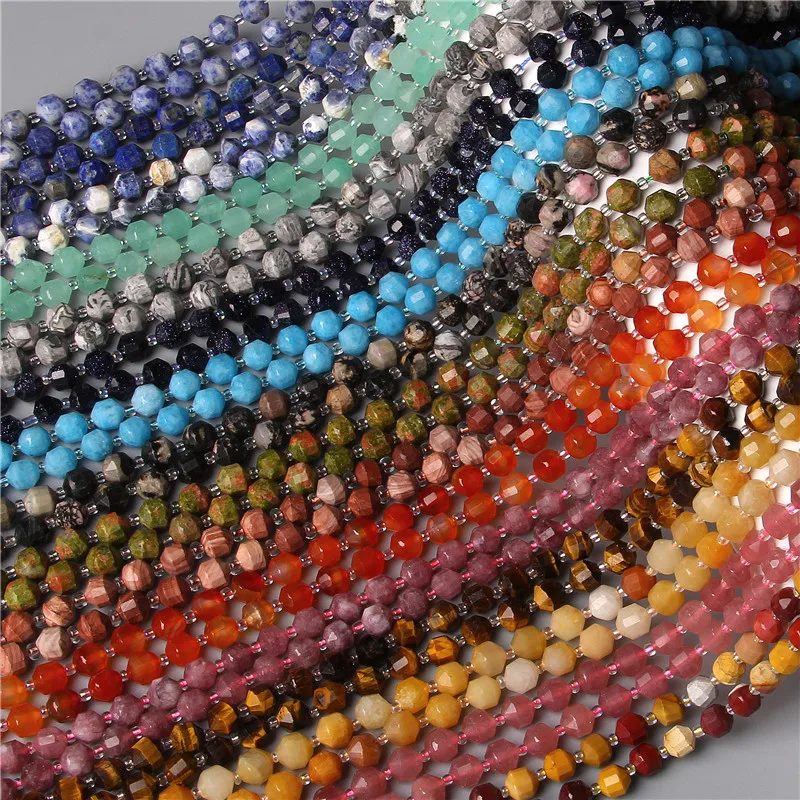 10pcs Wholesale Natural Faceted Bead Lapis Lazuli Aventurine Rhodonite Loose Stone Beads For Jewelry Making DIY Accessories