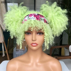 14'' Short Hair Afro Kinky Curly Wigs With Bangs For Black Women Synthetic Natural Brown Mixed Blonde Wig Party Cosplay Daily