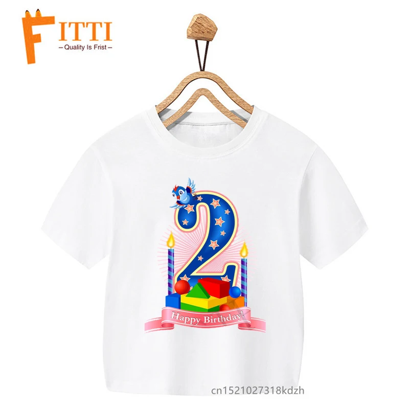 Kids Birthday Number 2 Flower Print Boy&Girl White T-shirt Kid Summer Kawaii Funny Clothes Little Baby Y2K Clothes,Drop Ship