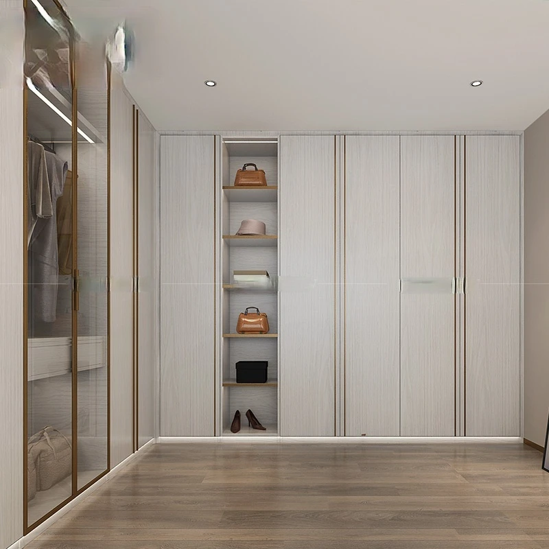 Customized wardrobe light luxury cloakroom solid wood flat door simple master bedroom customized whole house.