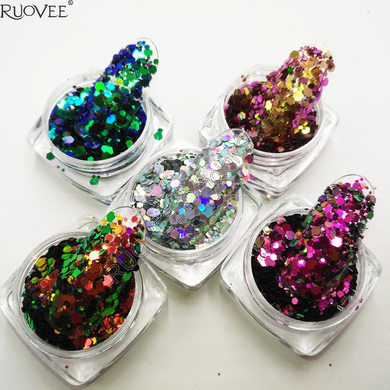 5COLORS Chameleon Glitter Mixed Metallic Luster Hexagon Shape Nail Art for Craft Decorations Makeup Facepainting DIY Accessories