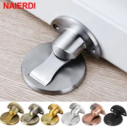 NAIERDI 304 Stainless Steel Door Stopper Magnetic Doorstop Silver Door Holder Hidden Catch Floor For Toilet Furniture Hardware