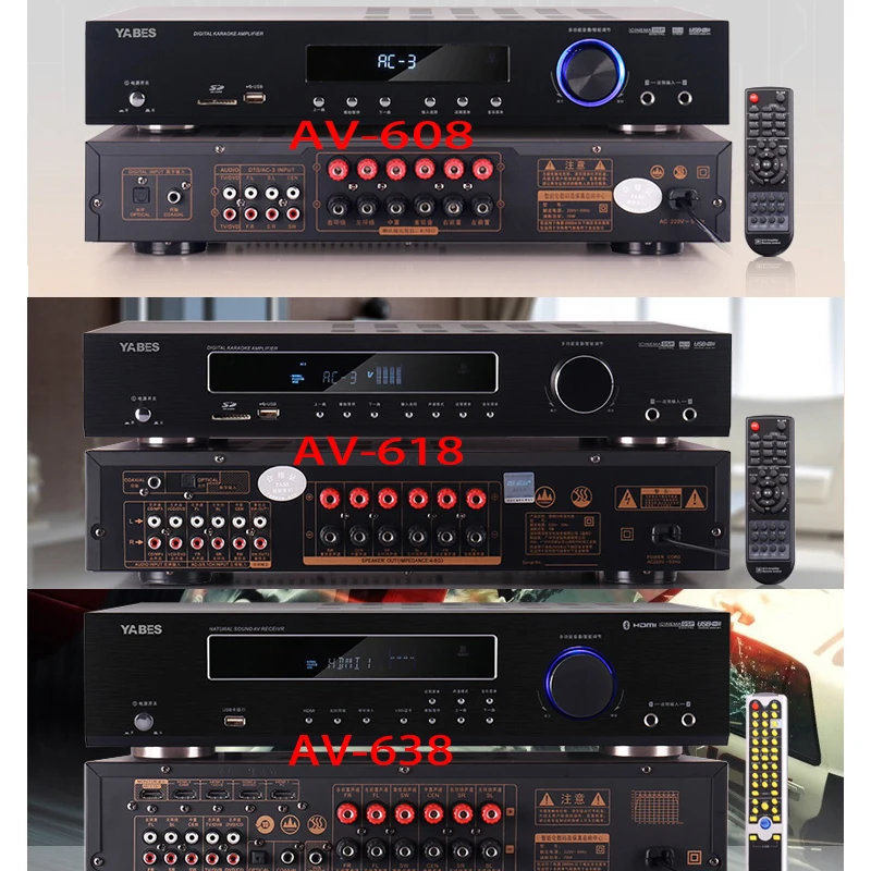 800W 220V DTS Dolby HD decodifica 5.1 amplificatore Bluetooth amplificatore AV-638 casa amplificatore digitale professionale ad alta potenza