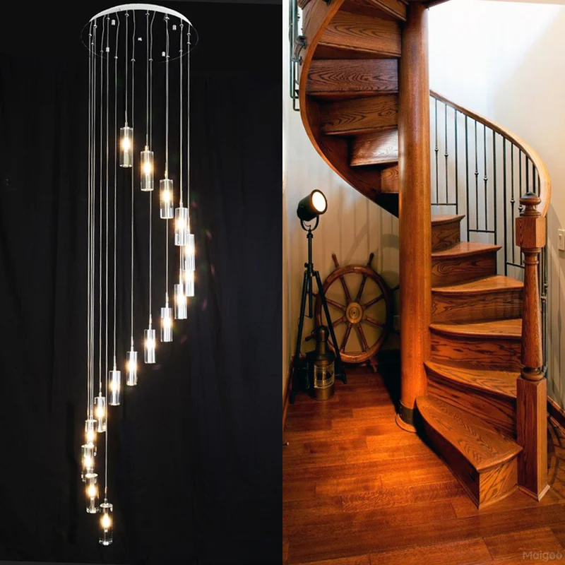 Double Staircase Large Crystal Pendant Lamp Villa Luxury G4 LED Long Chandelier Bubble Column Crystal Living Room Spiral Lamp