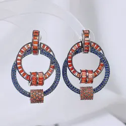 Bilincolor Fashion Blue and Orange Geometric Round Circle Earring for Women Punk Jewelrey