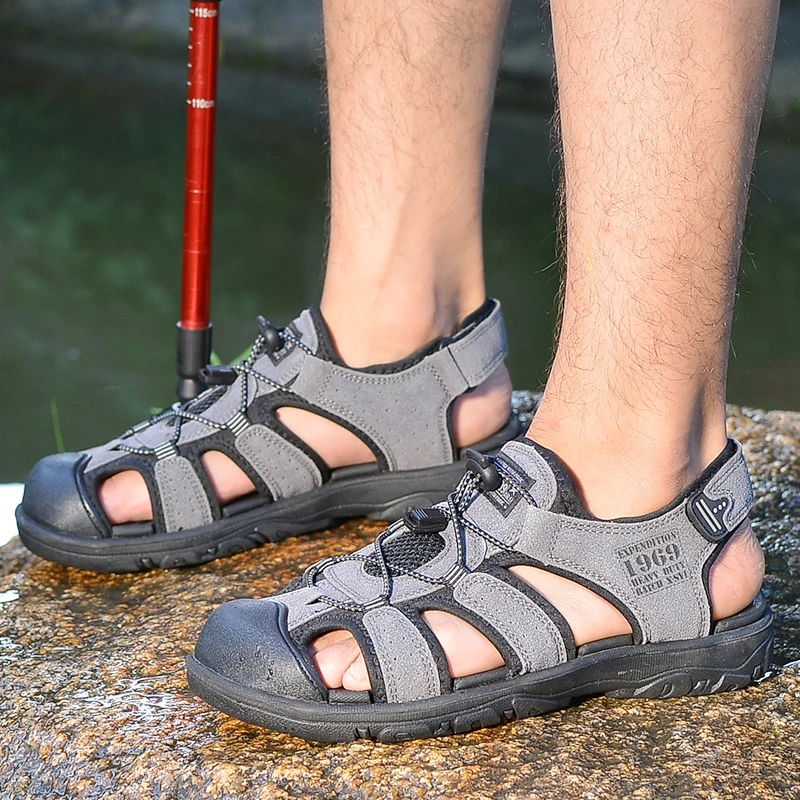 Lässige Herren-Outdoor-Sandalen, Sommer, atmungsaktiv, flache Sohle, Strandschuhe, bequem, weich, zum Gehen, Wandern, sportliche Herrenschuhe 2020 – Detail 18