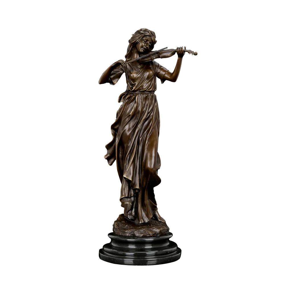 Bronze Violinist Fiddler Statue Sculpture Modern Female Violin Player Art Hot Casting Brass Classy Home Decoration Gifts