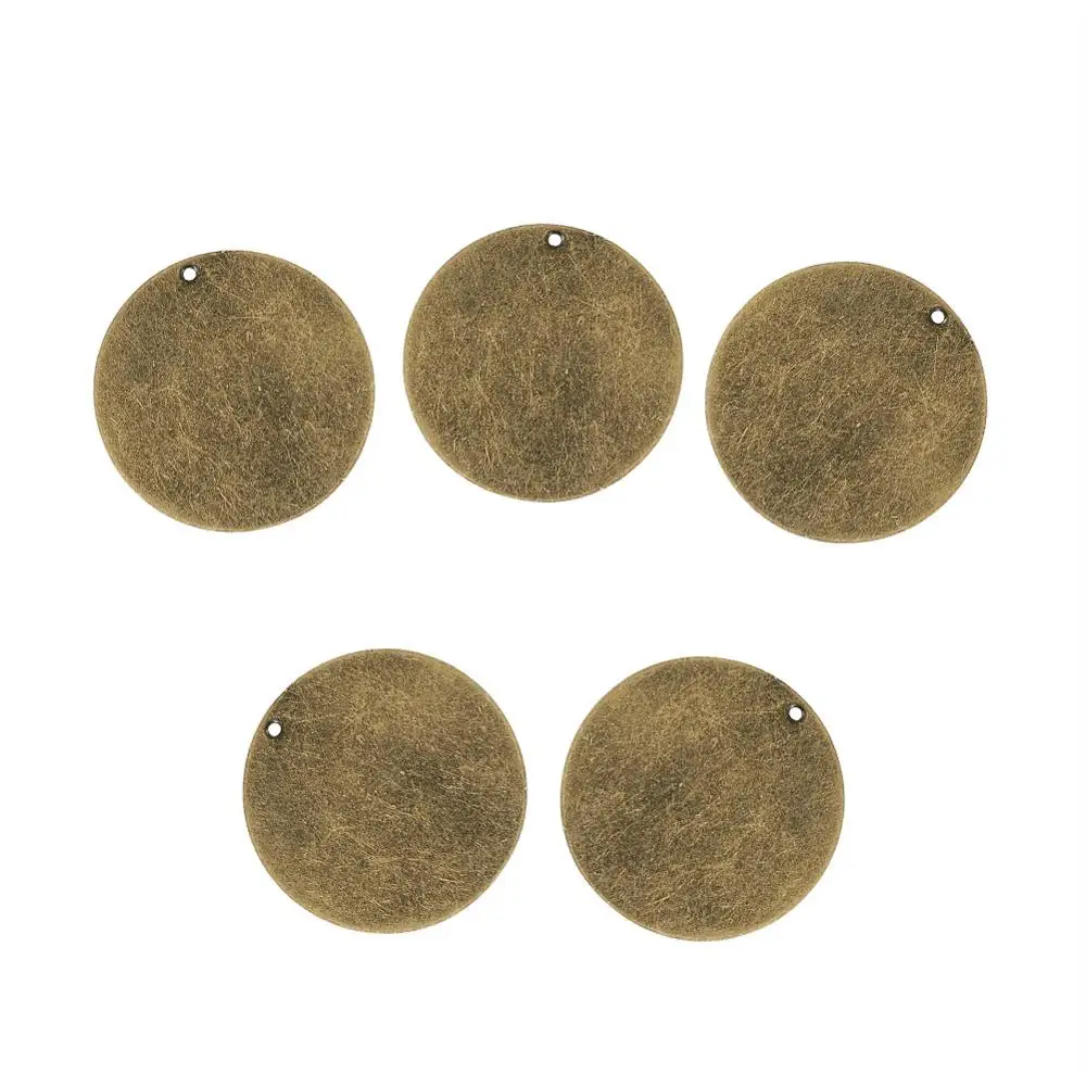 5pcs Blank Tag Pendants Brass Charms for Necklace Jewelry DIY Making Flat Round Antique Bronze 34x0.5mm