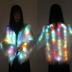 Women Faux Fur Coat Valentine Gift LED Multi-Color Warm Hoodie Vest With Shiny Lights Jacket Light Up Costum