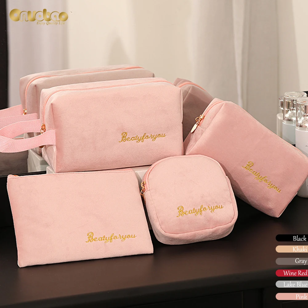 Flannel Cosmetic Bag 4Pcs/Set for Women Makeup,European Style Waterproof Clutch Large-capacity Lipstick Bag Travel Storage Bag