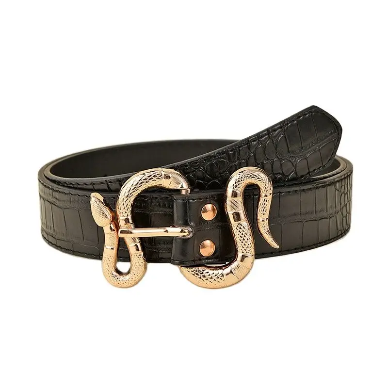 Luxury Brand Pu Leather Belt For Women Designer Metal Snake Buckle Waist Strap Female Dress Jeans Decoration Waistband