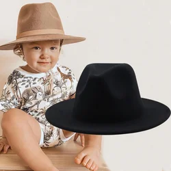 Chapeau fedora en laine pour enfants, casquette classique et solide, Style britannique, pour garçons et filles, panama jazz, à grand bord, noir, 52-54CM, nouvelle collection