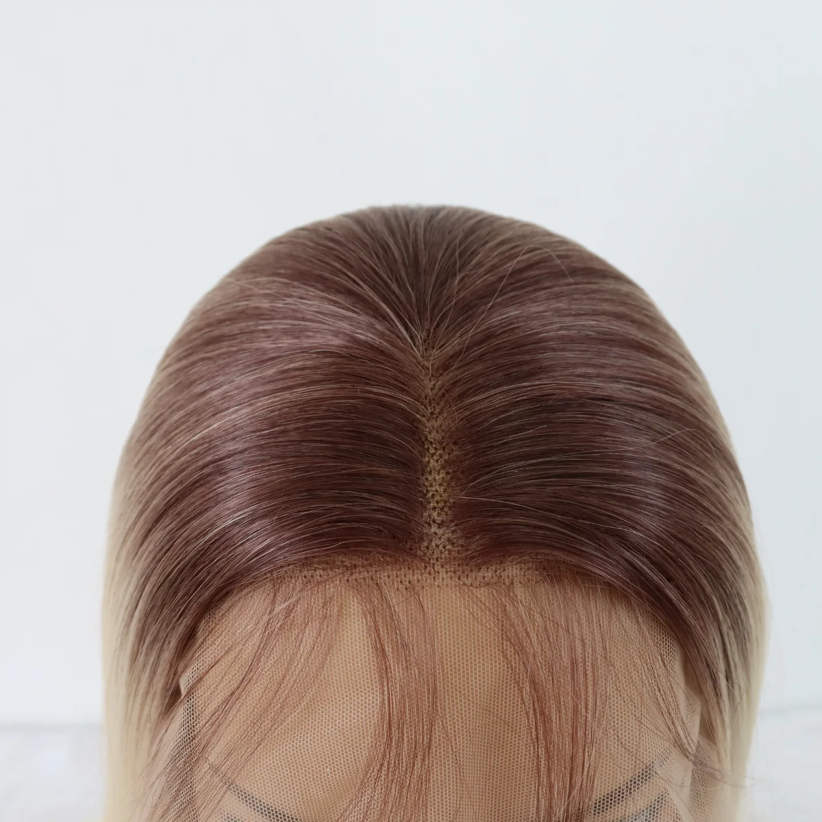 Peluca de cabello sintético Yaki, pelo largo y liso con encaje frontal degradado, resistente al calor, color rubio platino, marrón claro, raíces