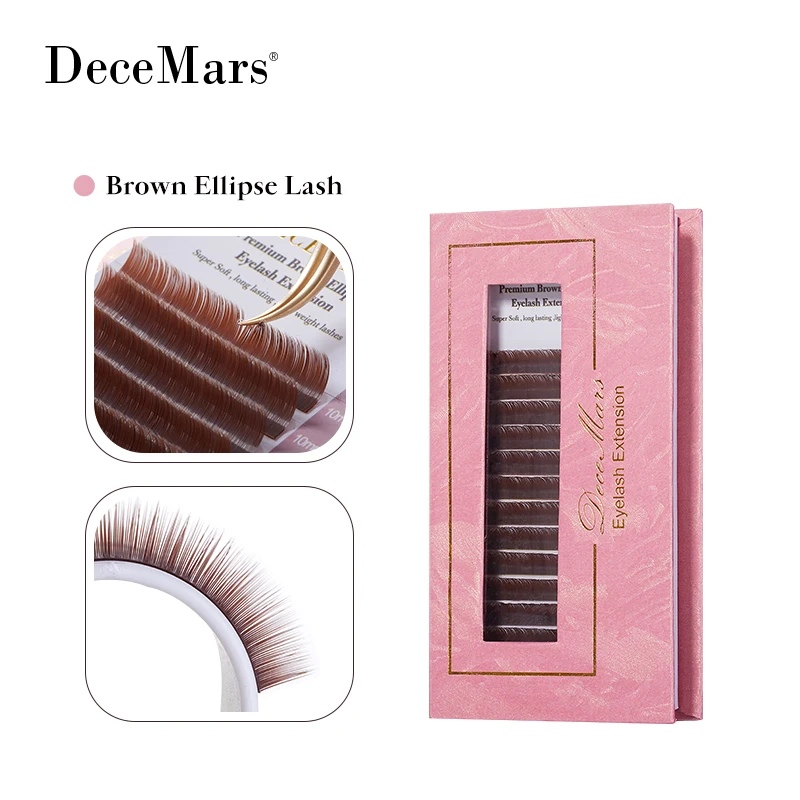 DeceMars Brown Matte Ellipse Flat Eyelash Extension Soft Tips Light Weight Individual Lash