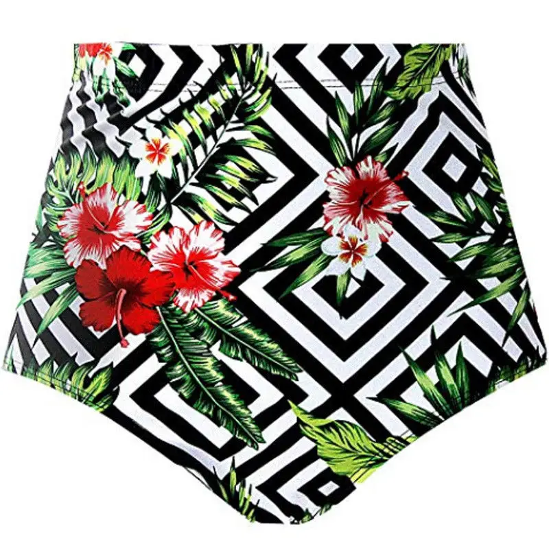 Women\'s High Waist Swimsuit Bikini Bottoms Tankini Bottom Swim Shorts Plus Size Floral Print Briefs