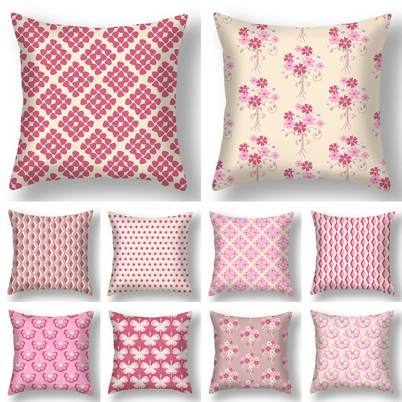 New Flower Pink Cushion Cover Square Sofa Car Throw Pillowcase Cotton polyester Pillow Case Home Decoratio 45x45cm 1PC