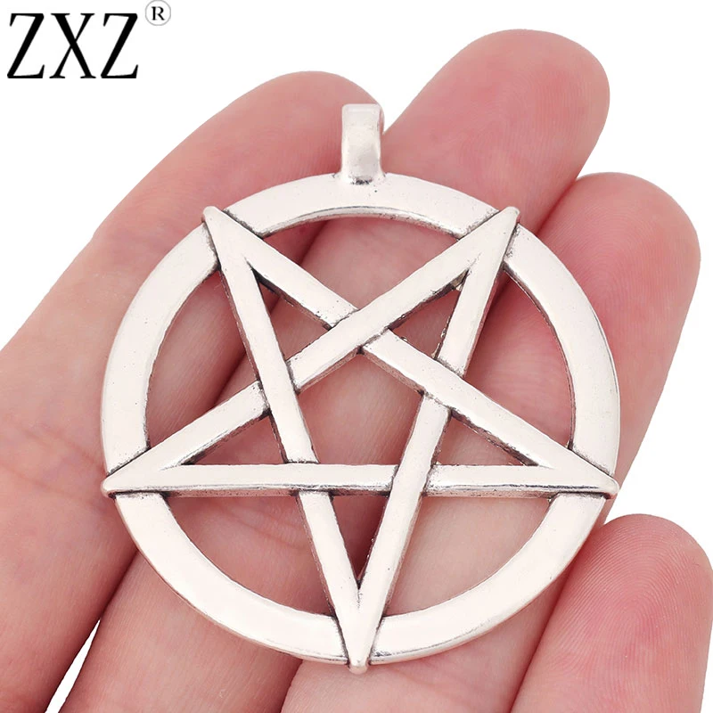 

ZXZ 6pcs Tibetan Silver Large Pentagram Pentacle Circle Charms Pendants Pagan Wicca for Necklace Jewelry Making Accessories