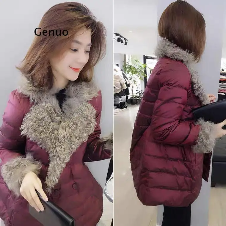 

Cotton Padded Coat Women 2021 Winter New Solid Mid-Length Warm and Thick Slim-Fit Imitation Mink Fur Collar Jacket Female