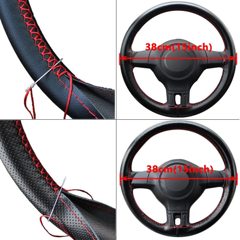 TOP Layer Leather Car Steering Wheel Cover Braid Soft Texture Car Covers With Needles Thread Genuine Leather Car Styling Covers