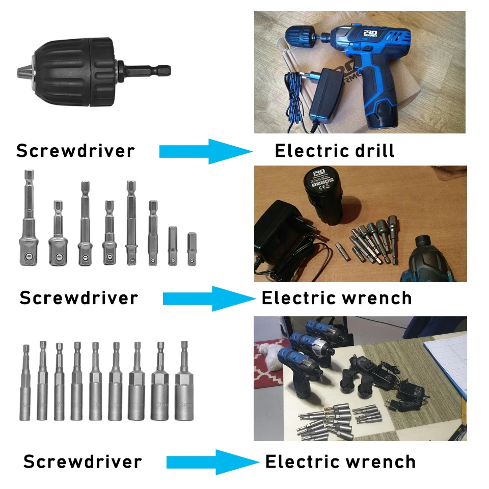 PROSTORMER Screwdriver Adapter Drill-Chuck Wrench Socket 1/4\'\' Shank to 3/8\'\' Hex Shank Drill Quick Change Screwdriver Converter