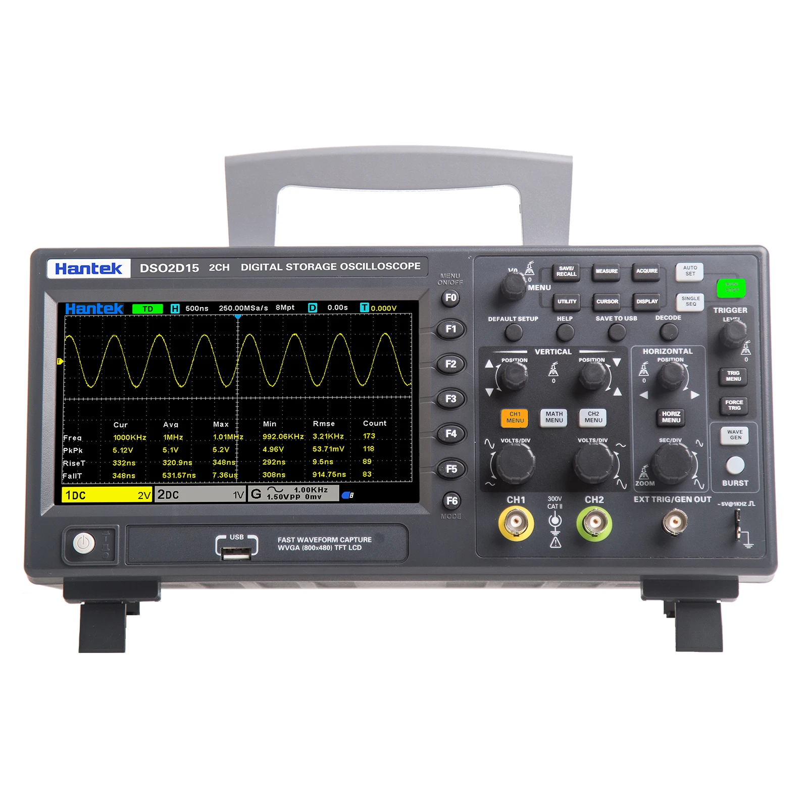Hantek-Osciloscópio Digital com Fonte de Sinal, Osciloscópio de Armazenamento, DSO2C10, 2C15, 2CH, Amostragem 1G, 100M, 1G, DSO2D10, 2D15