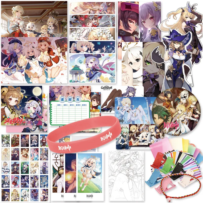 Glück Geschenk Tasche Spiel Genshin Auswirkungen Cosplay Requisiten Anime Abzeichen Armband Projekt Überraschung Box Poster Postkarte Aufkleber Kinder Geburtstag