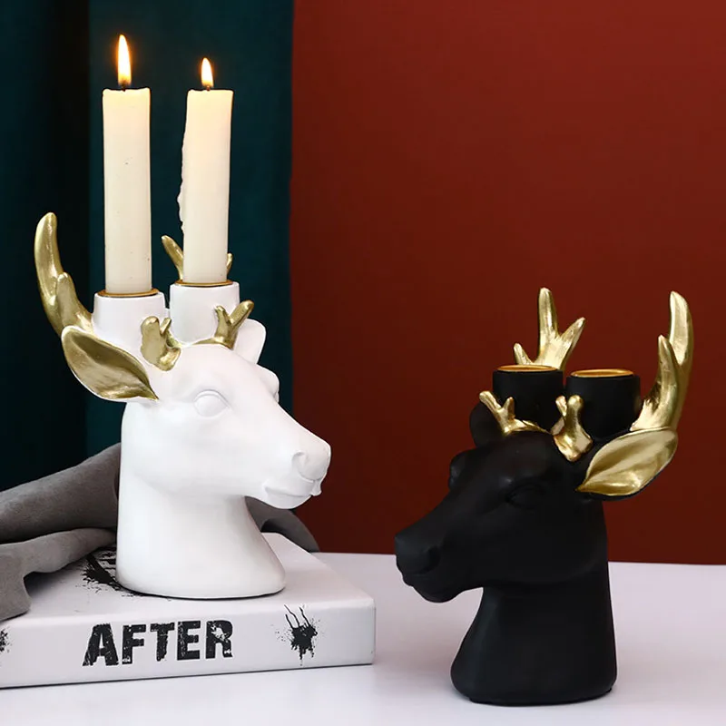 

Deer Head Candlestick Home Decoration Accessories Resin Elk Sculpture Minimalist Candle Holder Household Furnishings Decorations