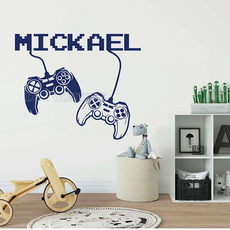 Custom Name Game Control Wall Decal Gamer Personalized Name Wall Sticker Game Playroom Decor Vinyl Boys Kids Room Decor Z866