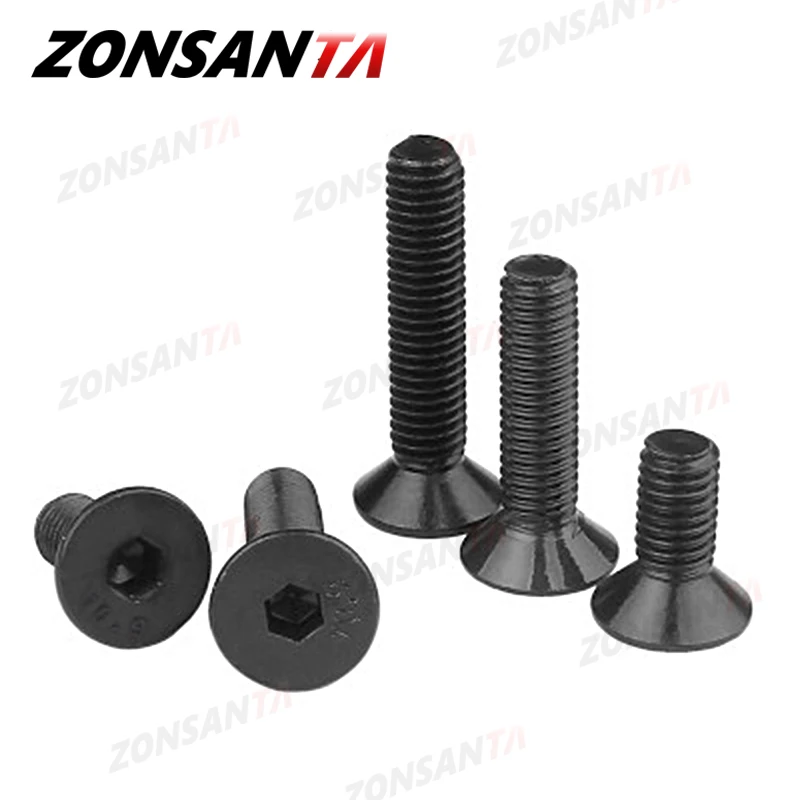 ZONSANTA M2 M2.5 M3 M4 M5 M6 Din7991 Śruba ze stali węglowej DIY Śruba z łbem sześciokątnym z gniazdem sześciokątnym z łbem stożkowym Czarne śruby meblowe