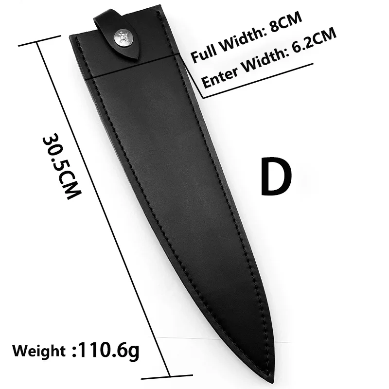 4 Sizes Black First Layer Leather Straight Knife Sheath Cook Chef Knives Cowhide Cover Kitchen Scabbard with Buckle Genuine Real