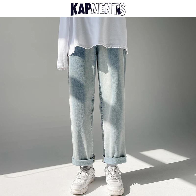 KAPMENTS Men Vintage Baggy Wide Leg Jeans Pants 2023 Mens Casual Harajuku Streetwear Denim Trousers Male Kpop Y2k Straight Jeans