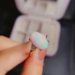 Simple Stylish Personality 100% Real and Natural Opal Ring 925 Sterling Silver Opal Ring
