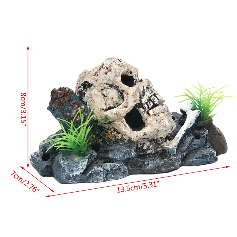 Aquarium Fish Tank Pirate Skull Skeleton Ornament Resin Landscaping Decor