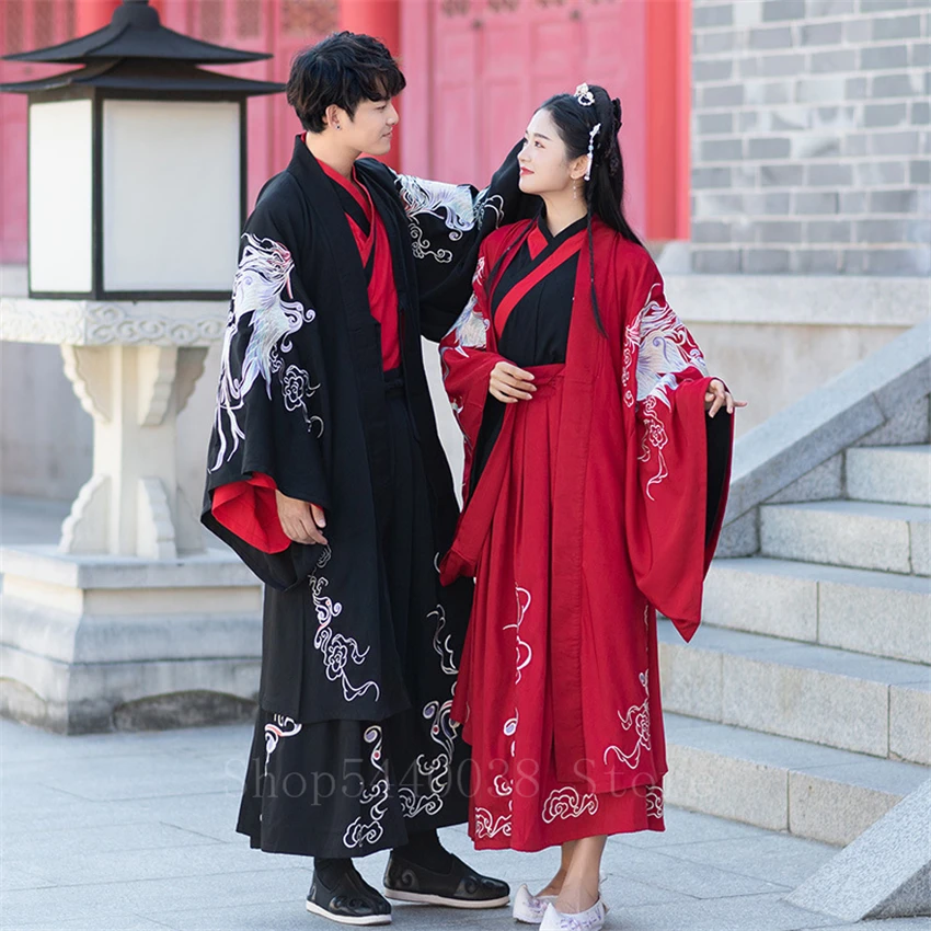 Traditional Chinese Style Hanfu Dress Man Woman Embroidery Elegant Ancient Folk Dance Costume New Year Couple Hanfu Cardigan