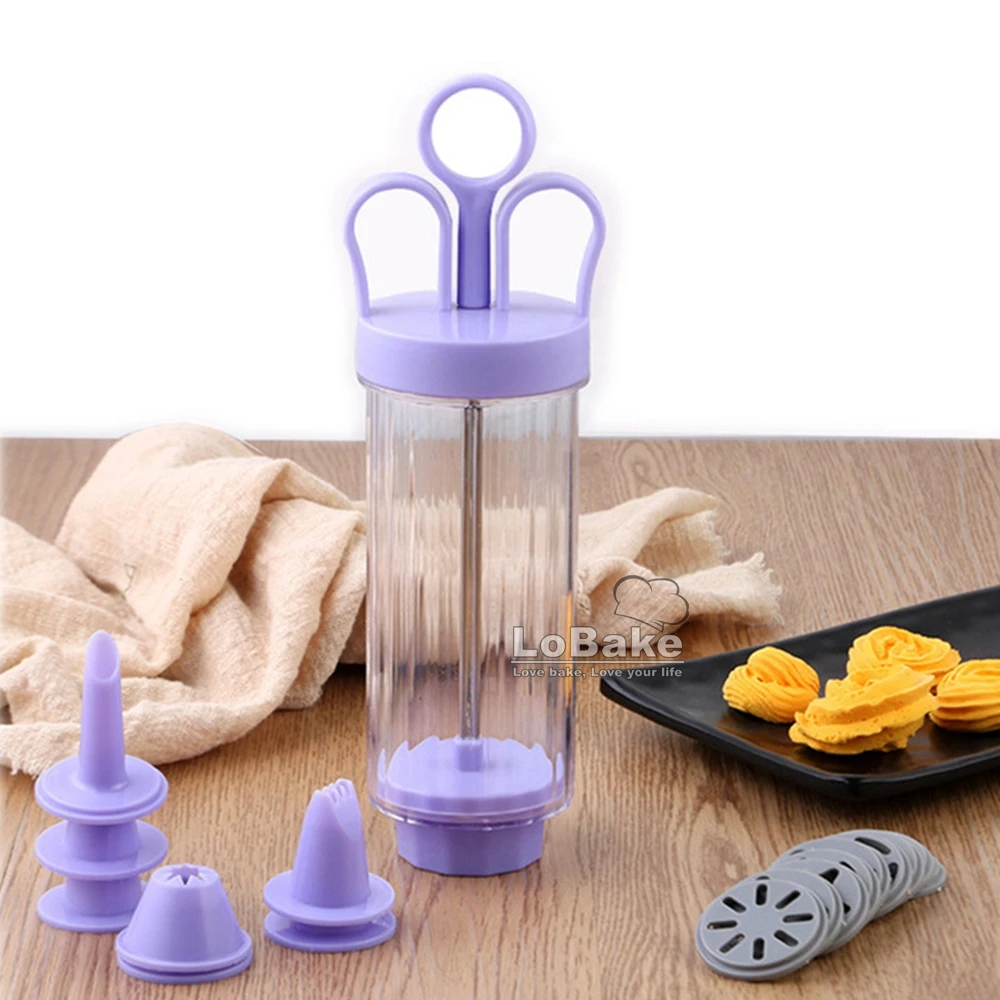 Mutifunctional Cookie Mounting Gun Butter Dispenser Plunger Press Pastry Guns with Piping Nozzles for DIY Decoration Supplies