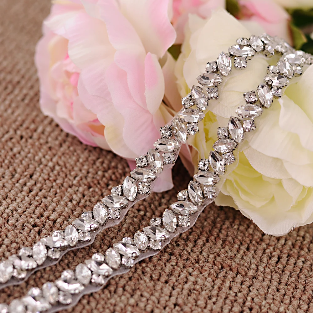 TRIXY S381 Wedding Belt for Bride Dress Pearl Rhinestone Trim Crystal Female Accessories Women Thin Silver Belt Women