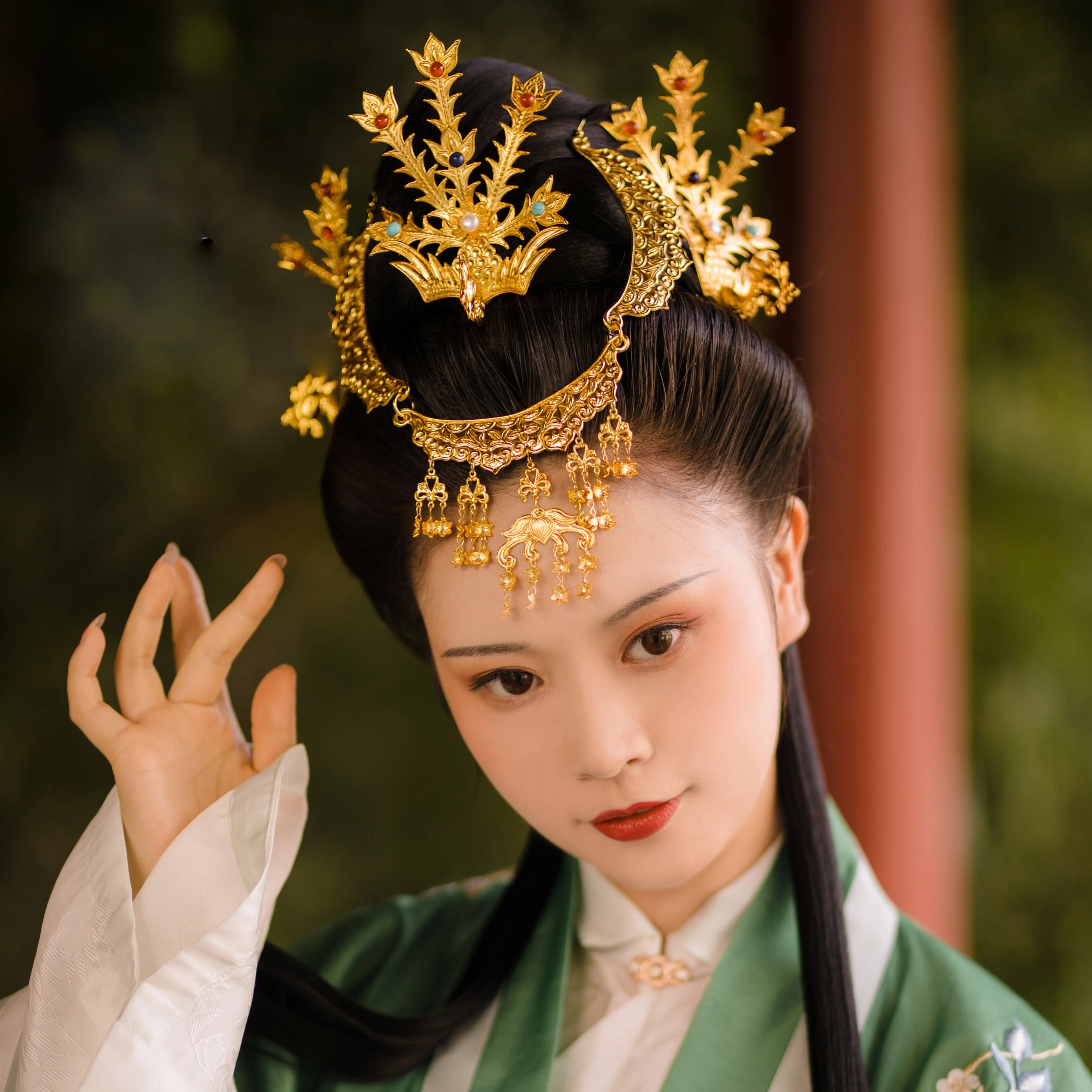 LYZ Nonphysical Heritage Traditional Artwork Handmade Hair Jewelries Tang Trend Golden Phoenix Hair Tiara Wang Que Hair Tiaras