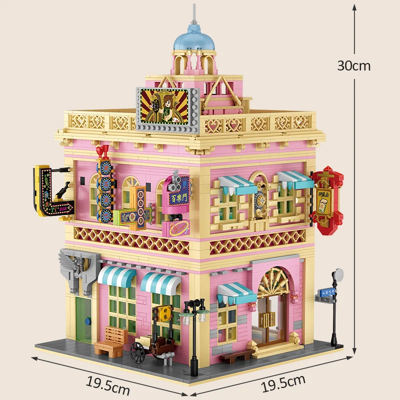 2951pcs Mini City Street View Retro Entertainment Bar Building Blocks Friends Pink Castle Figures Bricks Toys For Children Gifts