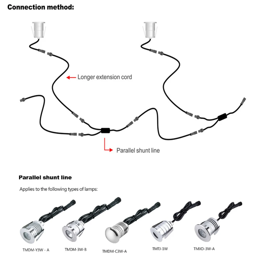 2 Pin Waterproof Led Lamps Diversion Cable Connector Cable DC Outdoor LED Shunt Cord Waterproof Diversion Cables for LED Light